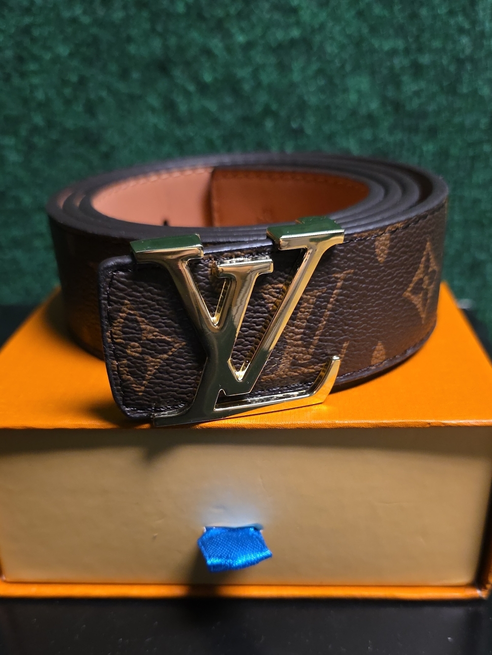 Louis Vuitton Dark Brown Monogram Belt with Gold LV Buckle